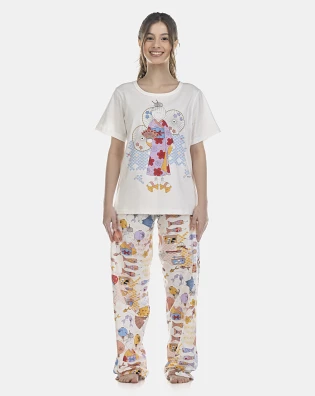 Pijama Feminino Adulto Manga Curta e Calça