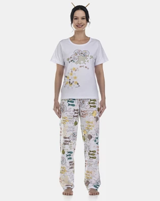 Pijama Feminino Adulto Manga Curta e Calça