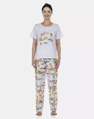 Pijama Feminino Adulto Manga Curta e Calça