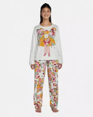 Pijama Feminino Adulto Manga Longa e Calça