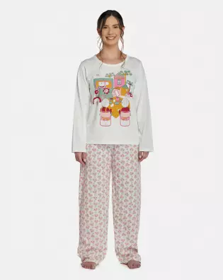 Pijama Feminino Adulto Manga Longa e Calça