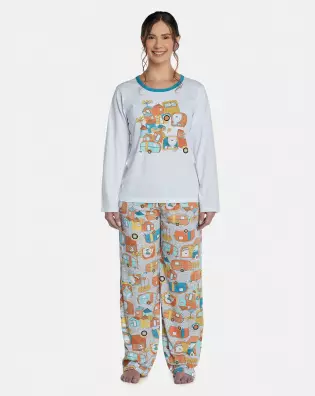 Pijama Feminino Adulto Manga Longa e Calça