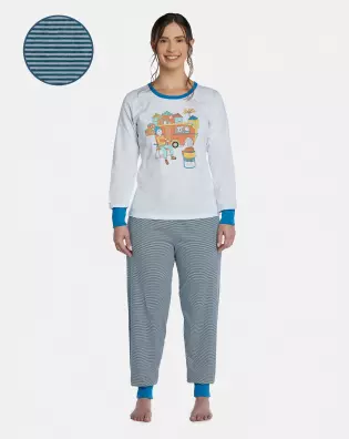 Pijama Feminino Adulto Manga Longa e Calça Com Punhos