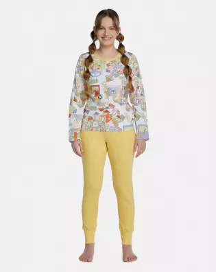 Pijama Feminino Adulto Manga Longa e Calça Canelada