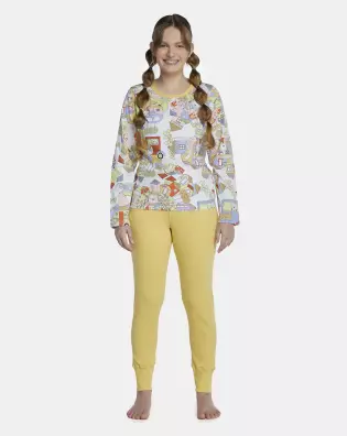 Pijama Feminino Adulto Manga Longa e Calça Canelada