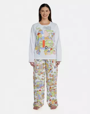 Pijama Feminino Adulto Manga Longa e Calça Moletinho