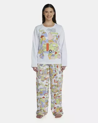 Pijama Feminino Adulto Manga Longa e Calça Moletinho