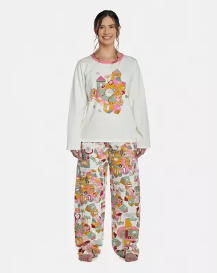 Pijama Feminino Adulto Manga Longa e Calça Moletinho