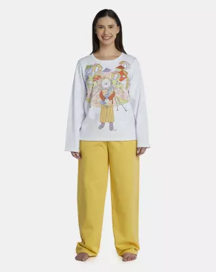 Pijama Feminino Adulto Manga Longa e Calça Moletinho