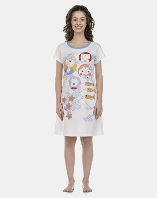 Camisão Feminino Adulto Manga Curta Acinturado