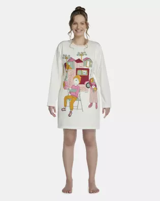 Camisão Feminino Adulto Manga Longa Moletinho