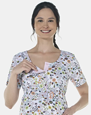 Camisola Feminina Gestante Manga Curta Aberta