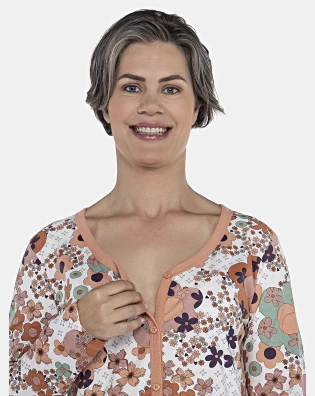 Camisola Feminino Adulto Manga Longa Com Abertura Frontal 