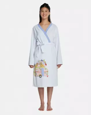 Roupão Feminino Adulto Manga Longa Traspassado Com Bolsos Atoalhado