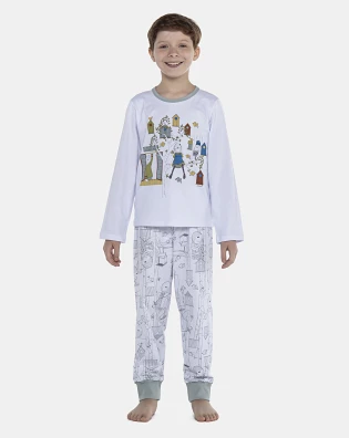 Pijama Masculino Kids Manga Longa e Calça Com Punhos