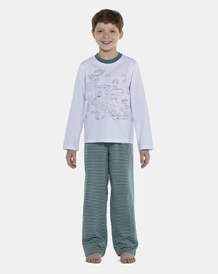 Pijama Masculino Kids Manga Longa e Calça Listras
