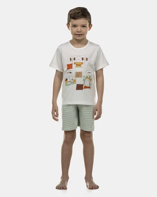 Pijama Masculino Kids Manga Curta e Bermuda