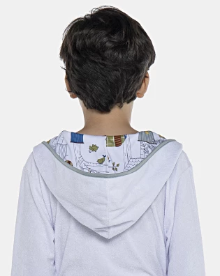 Roupão Masculino Kids Manga Longa Transpassado Com Capuz Atoalhado