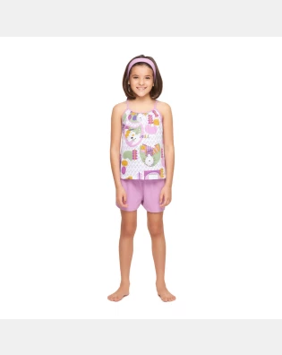 Pijama Infantil Feminino Regata alça Fina e short Liso
