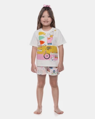 Pijama Feminino Infantil Blusa Manga Curta