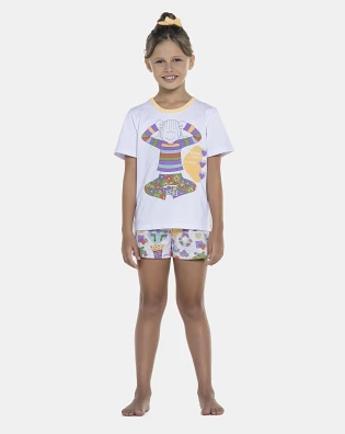 Pijama Feminino Kids Manga Curta e Short