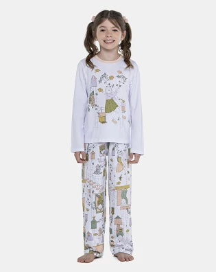 Pijama Feminino Kids Manga Longa e Calça