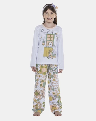 Pijama Feminino Kids Manga Longa e Calça