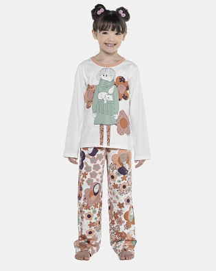 Pijama Feminino Kids Manga Longa e Calça