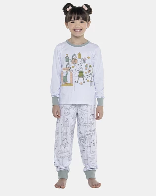 Pijama Feminino Kids Manga Longa e Calça Com Punhos