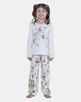 Pijama Feminino Kids Manga Longa e Calça Moletinho