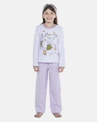 Pijama Feminino Kids Manga Longa e Calça Plush