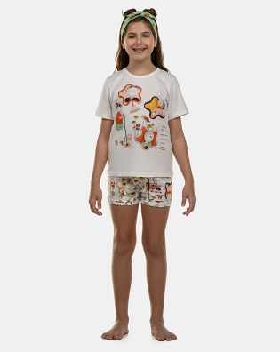 Pijama Feminino Kids Manga Curta e Short