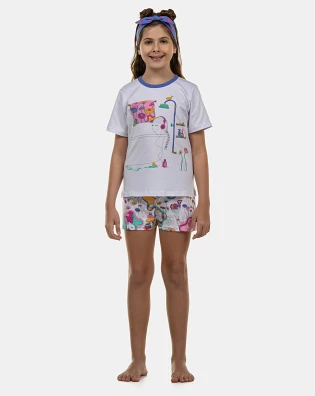 Pijama Feminino Kids Manga Curta e Short