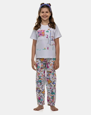 Pijama Feminino Kids Manga Curta e Calça