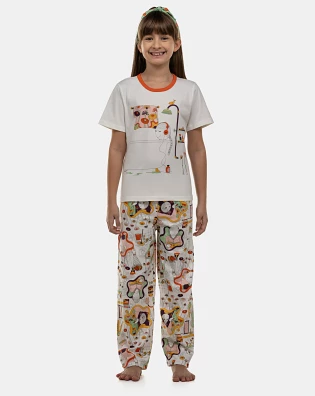 Pijama Feminino Kids Manga Curta e Calça