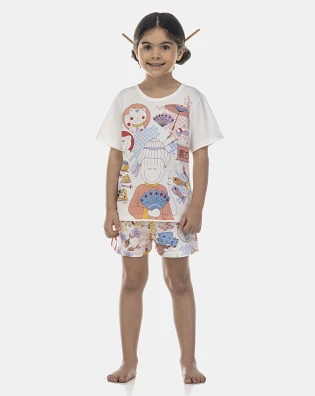 Pijama Feminino Kids Manga Curta e Short