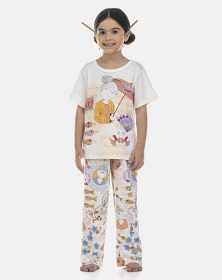 Pijama Feminino Kids Manga Curta e Calça