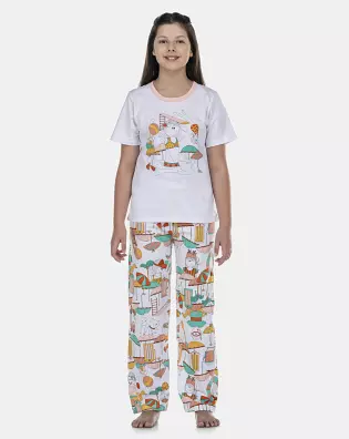 Pijama Feminino Kids Manga Curta e Calça