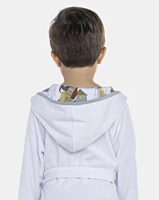 Roupão Masculino Baby Manga Longa Traspassado Com Capuz Atoalhado