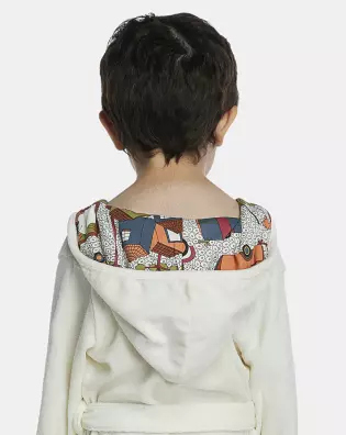 Roupão Masculino Baby Manga Longa Traspassado Com Capuz Atoalhado