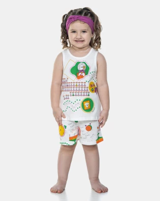 Pijama Feminino Infantil Regata e Short Nina e Ted