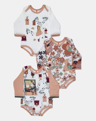 Kit Body Bebe Manga Longa Feminino