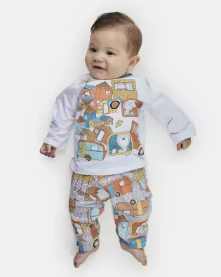 Pijama Unissex Bebê Manga Longa e Calça