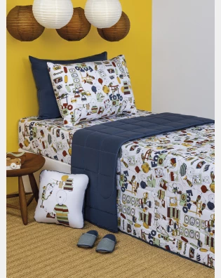 Lençol Elástico com Fronhas Berço Masculino