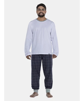 Pijama Masculino Adulto Manga Longa e Calça Flanelada Com Punhos