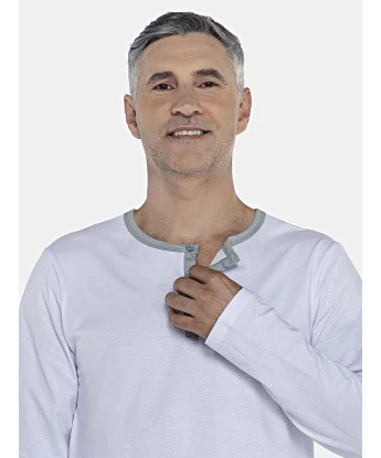 Pijama Masculino Adulto Manga Longa Com Abertura Frontal e Calça