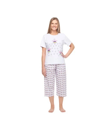 Pijama Feminino clássico manga curta e corsário Floral