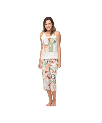 Pijama Feminino Sonhart regata Média e corsário Estampada