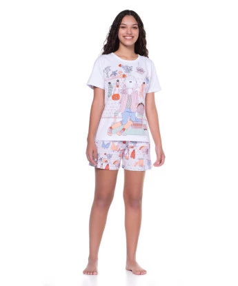 Conjunto Feminino Adulto Manga Curta e Short