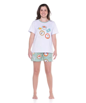 Pijama Sonhart Feminino Blusa Manga Curta E Short Estampado